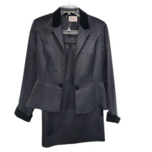 Vintage 70's Elissa of California Black Satin Skirt Suit Set Size 10